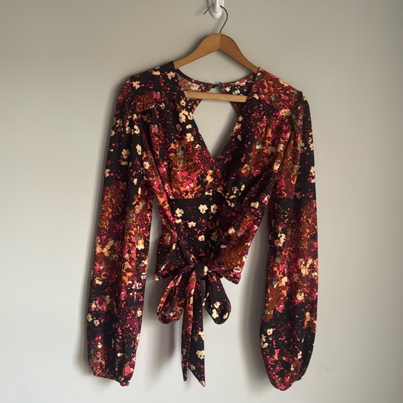 Anthropologie Balloon-Sleeve Blouse Open Back Tie Belt Top Multicolor - Picture 2 of 10